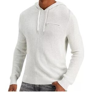 INC Intl Concept Wolfie Hoodie Sweater Ribbed Knit Whispy Grey Men Sz Medium $70